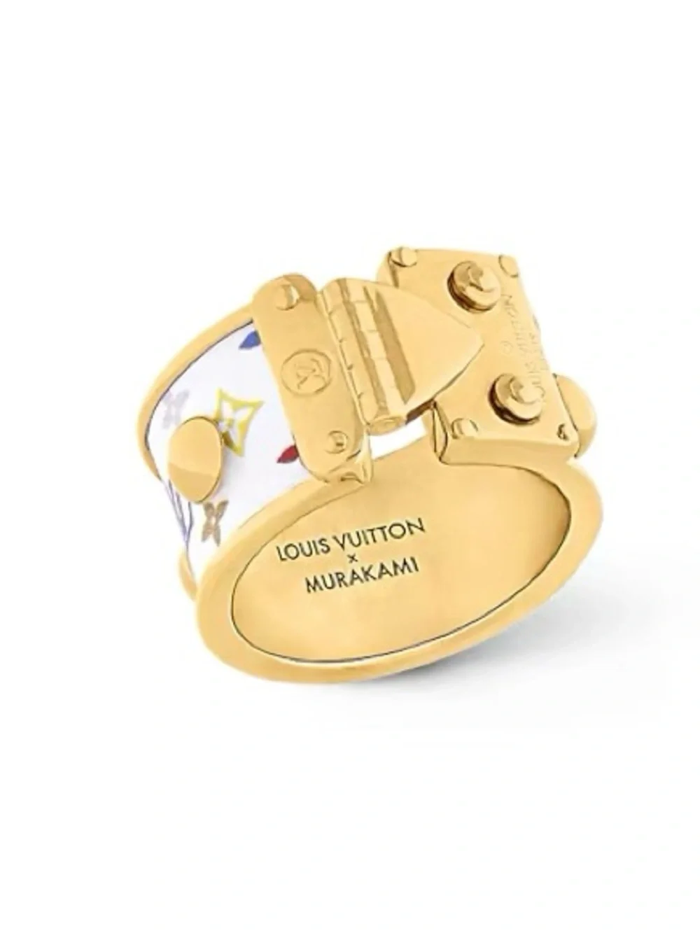 Louis Vuitton x Murakami White Multicolor Monogram Gold Ring sz L